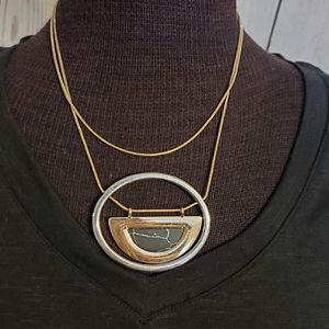 Two tone art deco style necklace with faux marble insert 32 inches long